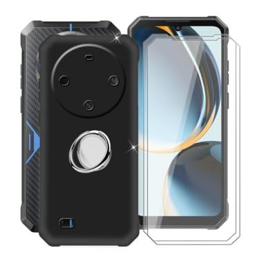 Imagem de YQINHHME Capa preta para Fossibot F105 (6,7 polegadas) com 2 protetores de tela + suporte magnético de anel de 360°, capa protetora fina à prova de choque capa de telefone de silicone macio para