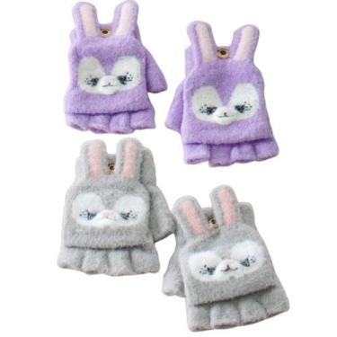 Imagem de Kit 2 Pares Luva sem Dedo Infantil 16cm - Bene Casa, Cinza, Roxo