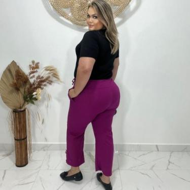 Imagem de Calça Pantacourt Liso Feminina Plus Size - Mclube, Roxo, G1