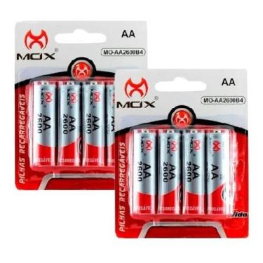 Imagem de Kit Pilhas Recarregáveis Mox AA Com 8 Unidades 2600 Mah