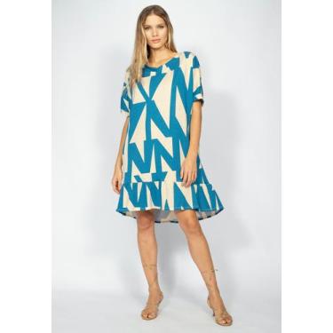 Imagem de Vestido Curto Amazonia Vital Malha Mullet Amplo Geométrico Blue