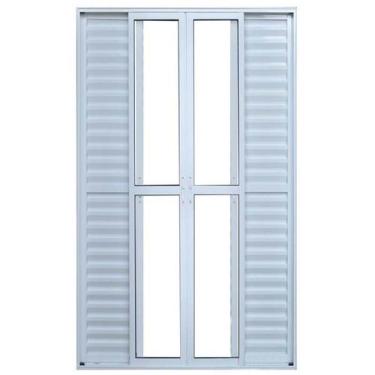 Imagem de Porta Balcão de Correr com Veneziana de Alumínio Branco 6 Folhas Hale 