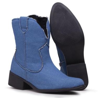 Imagem de Bota Western Feminina Cano Curto Bico Fino - Modativa Franca, Azul, 35