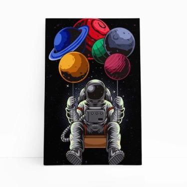 Imagem de Astronauta Balanço Balões Planetas Quadro Canvas 60x40cm - PlimShop