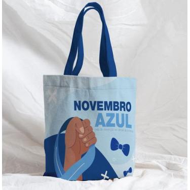 Imagem de Bolsa Sacola Artesanal de Tecido Novembro Azul Mão Prevenção - Fabrika