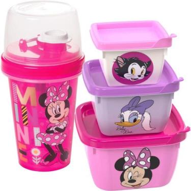 Imagem de Minnie Rosa Garrafa e Potes Micro-ondas Freezer Kit Lanche - Plasutil
