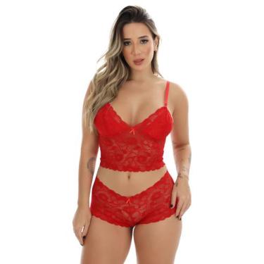 Imagem de Kit 3 Conjuntos Caleçon Espera Marido De Renda com Forro Baby Doll Sen