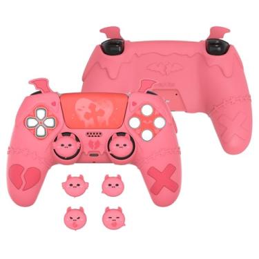 Imagem de PlayVital Gothic Imp Series Cute Silicone Case for ps5 Controller with 4 Thumb Grips and 6 Stickers, Anti-Slip Silicone Skin Cover, Compatible with ps5 Charging Station, Peach Pink