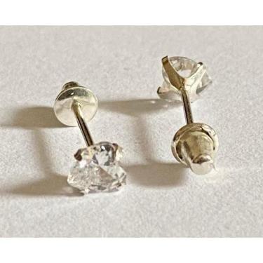 Imagem de Brinco Baby Pedra Coração 3mm Prata 925 Tarraxa Tipo Baby - MPJoias