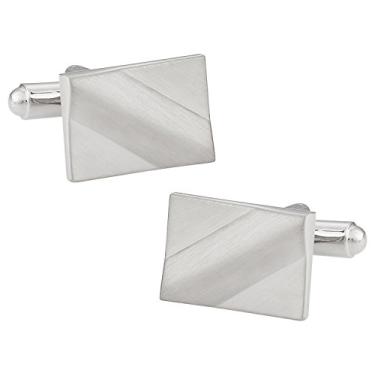 Imagem de Abotoaduras prateadas com acabamento acetinado retangular Cuff-Daddy com caixa de apresentação