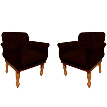 Imagem de Kit 2 Poltrona Estofada Decorativa Cadeira para Sala de Estar Quarto Escritório (Corino Marrom)