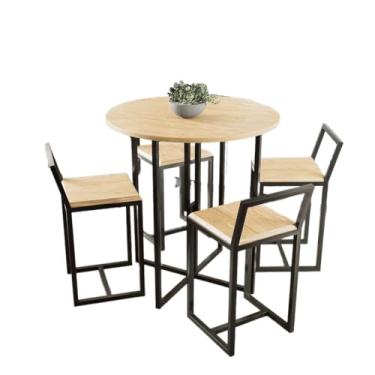 Imagem de Conjunto Mesa Redonda 4 Cadeiras Pequena Pinus Industrial Black
