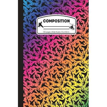 Imagem de Composition: Airplane Jet Pilot Rainbow and Black Marble Composition Notebook for Boys or Girls. Plane Helicopter Wide Ruled Book 7.5 X 9.25 In, 100 ... Kids, Elementary School Students and Teachers