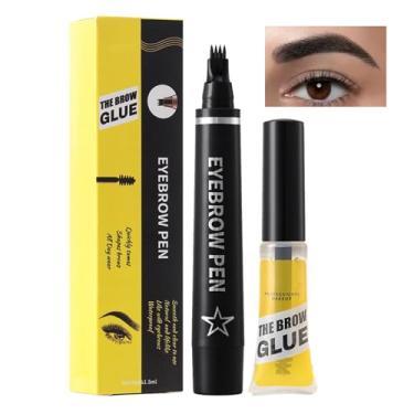Imagem de Lápis de sobrancelha para mulheres, caneta de sobrancelha microblading - Caneta para sobrancelhas à prova de manchas e suor | Caneta líquida de maquiagem de sobrancelha com garfo de 4 pontas com gel d