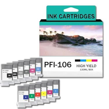 Imagem de Reposição de tanque de tinta PFI-106 remanufaturado para impressora Canon iPF-6400 iPF-6400S iPF-6410 iPF-6450 iPF-6460 iPF-6410s, 12 cores, refil de cartucho de tinta de 130 ml, conjunto A - 1 pacote