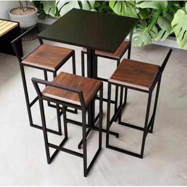 Imagem de Conjunto Mesa Alta Bar Bistrô Quadrada Preta 4 Banquetas Confort Imbuia Industrial Black