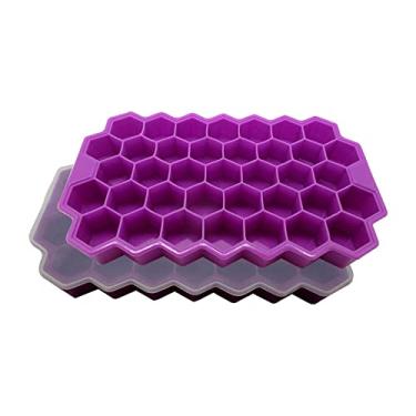 Imagem de Gadgetime USA Pacote com 2 bandejas de gelo de favo de mel com capa – Molde divertido para freezer, coquetéis – empilhável, sem BPA e sem odor – silicone – roxo