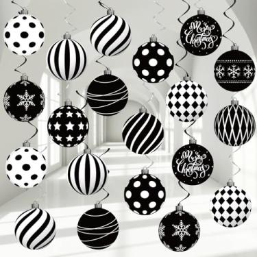 Imagem de CHUNNIN 72 peças de decorações de redemoinho para pendurar bolas de Natal, Feliz Natal, hortelã-pimenta, enfeite preto e branco, flâmulas de teto, flocos de neve de inverno, recortes de papel para