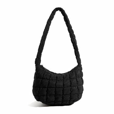 Imagem de Bolsa feminina acolchoada para axilas, bolsa Hobo pequena e fofa de designer, bolsas acolchoadas, bolsa fofa de nylon macio, Bolsa transversal preta