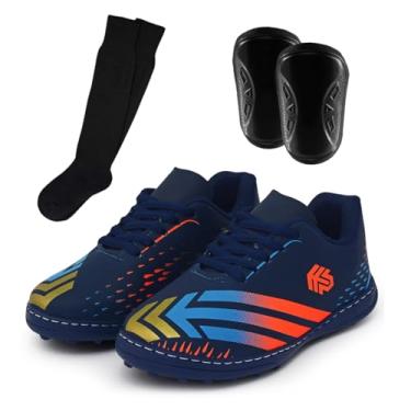 Imagem de Kit Chuteira Tênis Infantil Society Para Campo de Grama Sintética + Caneleira e Meião (Marinho, BR, Criança de 9 a 12 anos, Numérico, 30)