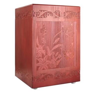 Imagem de Urna de cremação de madeira para humanos, caixa decorativa de borboleta gravada à mão em madeira, urnas funerárias para adulto, masculino, feminino, enterro ou lembrança memorial, urnas para cinzas,