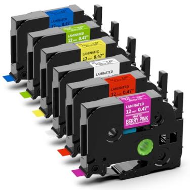 Imagem de Oozmas Etiquetas compatíveis de substituição Brother Label Maker Refils, fita TZ 12 mm 0,47 laminada, compatível Brother P Touch Label Tape TZe 1/2 polegada para PT-D210 PT-H110 PTD400AD, 6 pés (6)