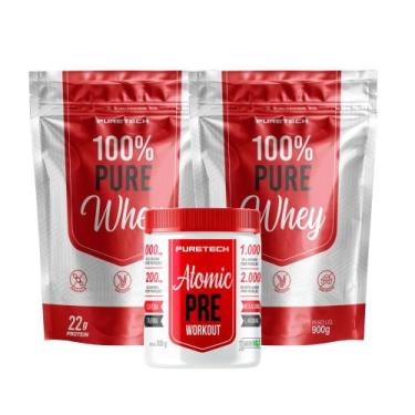 Imagem de Kit 2x 100% Pure Whey 900g + Pré treino Atomic Maça Verde 300g PURETEC