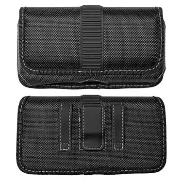 Imagem de Eaglecell – Compatível com iPhone Xs, X, 8, 7, 6S, 6, Alcatel Tetra, LG Q7 Plus, Tribute Empire – Capa horizontal de lona com clipe de cinto, Horizontal - 21 Black