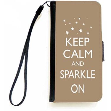 Imagem de Rikki Knight Capa carteira flip Keep Calm and Sparkle On marrom com aba magnética para Apple iPhone 5c