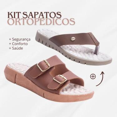 Imagem de Kit Rasteirinha Uniflex + Tamanco Fivela Uniflex, 38, Caramelo