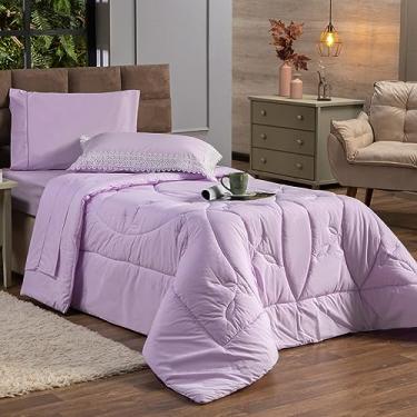 Imagem de Kit Edredom Cobertor SOLTEIRO 02 Peças Liso Florença Guipir Dupla Face com Fronha - Percal Algodão 200 Fios Toque Macio Cheio Grosso (Lilás)