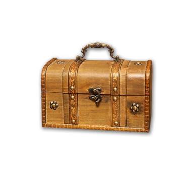 Imagem de Xisakaca Caixas de joias de madeira vintage, organizador de armazenamento de baús decorativos retrô feitos à mão, caixa de presente de madeira para anel, brincos, colar, cerimônia de lembrança,