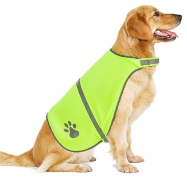 Imagem de Colete refletivo para cães fluorescente de alta visibilidade colete ajustável para serviço de segurança para cães vestuário para atividades ao ar livre caminhada caça à noite (M, amarelo fluorescente)