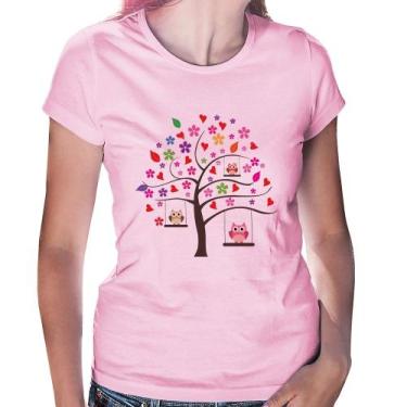 Imagem de Baby Look Árvore Corujas - Foca na Moda, Rosa bebê, P