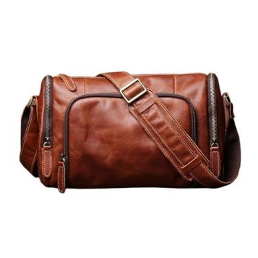 Imagem de Bolsa crossbody vintage para homens couro genuíno bolsa de ombro moda casual clássico sacos masculinos(Vintage Brown)