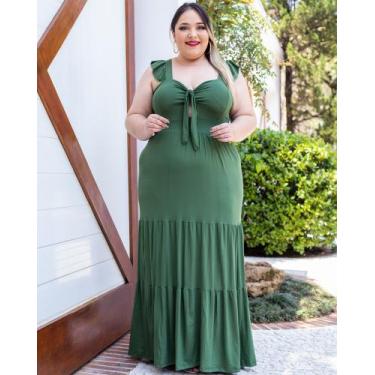 Imagem de Vestido feminino longo com bojo alças largas com babado saia em camada