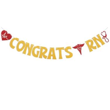 Imagem de Banner Congrats RN - Placa suspensa de enfermeira futura, BSN/LPN/NP/FNP, Class of 2025 Enfermagem Escola Sobrevivente Decorações de Formatura Dourado Glitter