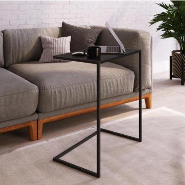 Imagem de Mesa lateral steel quadra em aço carbono preto fosco tampo preto ou co