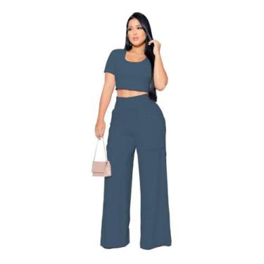 Imagem de Conjuntos Femininos De Calça Pantalona E Cropped Moletinho - atelie kr