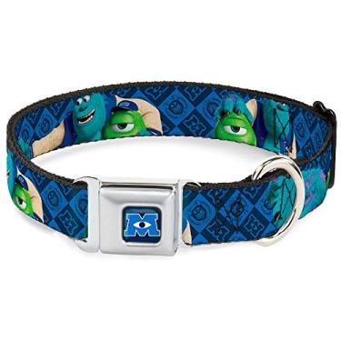 Imagem de Buckle-Down Coleira para cães com fivela de cinto de segurança – Monstros University Sulley e Mike Poses/damas azul – 3,8 cm de largura – Serve para pescoço de 33 a 45 cm – Pequena