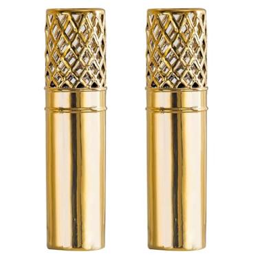 Imagem de NewSangXia Conjunto de 2 vasos modernos dourados para piso alto, decoração reticulada de 49,8 cm, vaso grande dourado para sala de estar, sala de jantar, quarto, varanda, decoração interna e