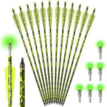 Imagem de S F 20 Polegadas Besta Bolt Carbono Besta Flecha 12 Pcs Com 6 Verde Iluminado Nock, Caça E Prática Ao Ar Livre Nocks Iluminados Para Flechas Nockturnal Nocks Iluminados-Camuflagem