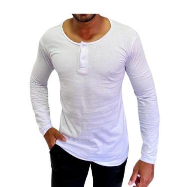 Imagem de Camisa Henley Masculina Manga Longa Algodão Egípcio Confortável Blusa 