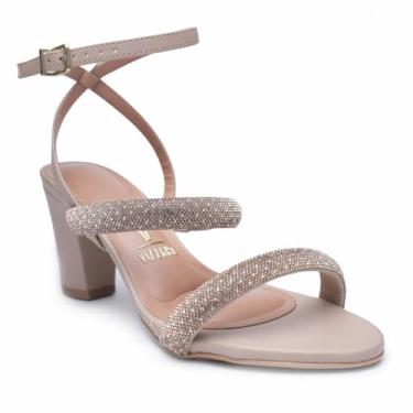 Imagem de Sandália Vizzano Pedraria Salto Médio Feminino - Bege - 34