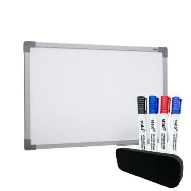 Imagem de Quadro Branco 90x60 cm Lousa Com Moldura MDF alumínio soft com 4 canet