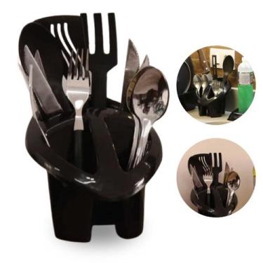 Imagem de Porta Talher Organizador Escorredor C/3 Divisórias Cor Preto ou Branco