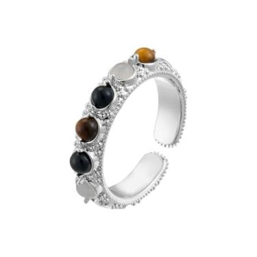 Imagem de Kokoma Anel de declaração de pedra natural para mulheres, olho de tigre, anel empilhável, ajustável, anel aberto e envolvente, anéis de dedo, ajuste confortável, joias vintage, Cobre, Sem pedra