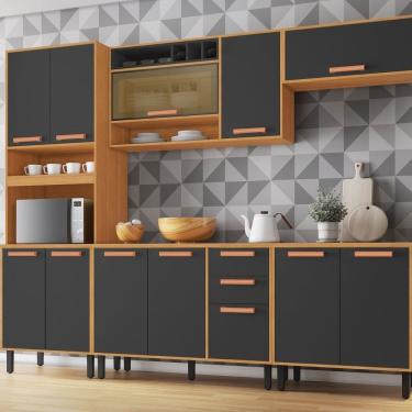 Imagem de Cozinha Modulada 5 Peças 12 Portas 2 Gavetas e Nicho para Forno Napoles Cinamomo/Grafite Intenso