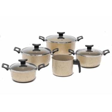 Imagem de Conjunto Panela Caçarolas Antiaderente Teflon Tampa De Vidro 5 peças - COR VANILA