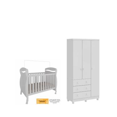 Imagem de Berço Junior e Guarda Roupa Junior Moveis Peroba 03 portas 100% mdf Branco